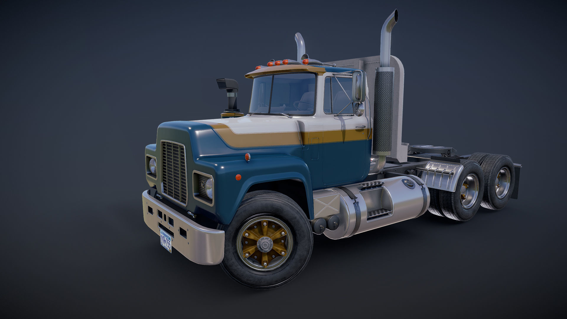 Classic semitruck Low-poly 3D model_18
