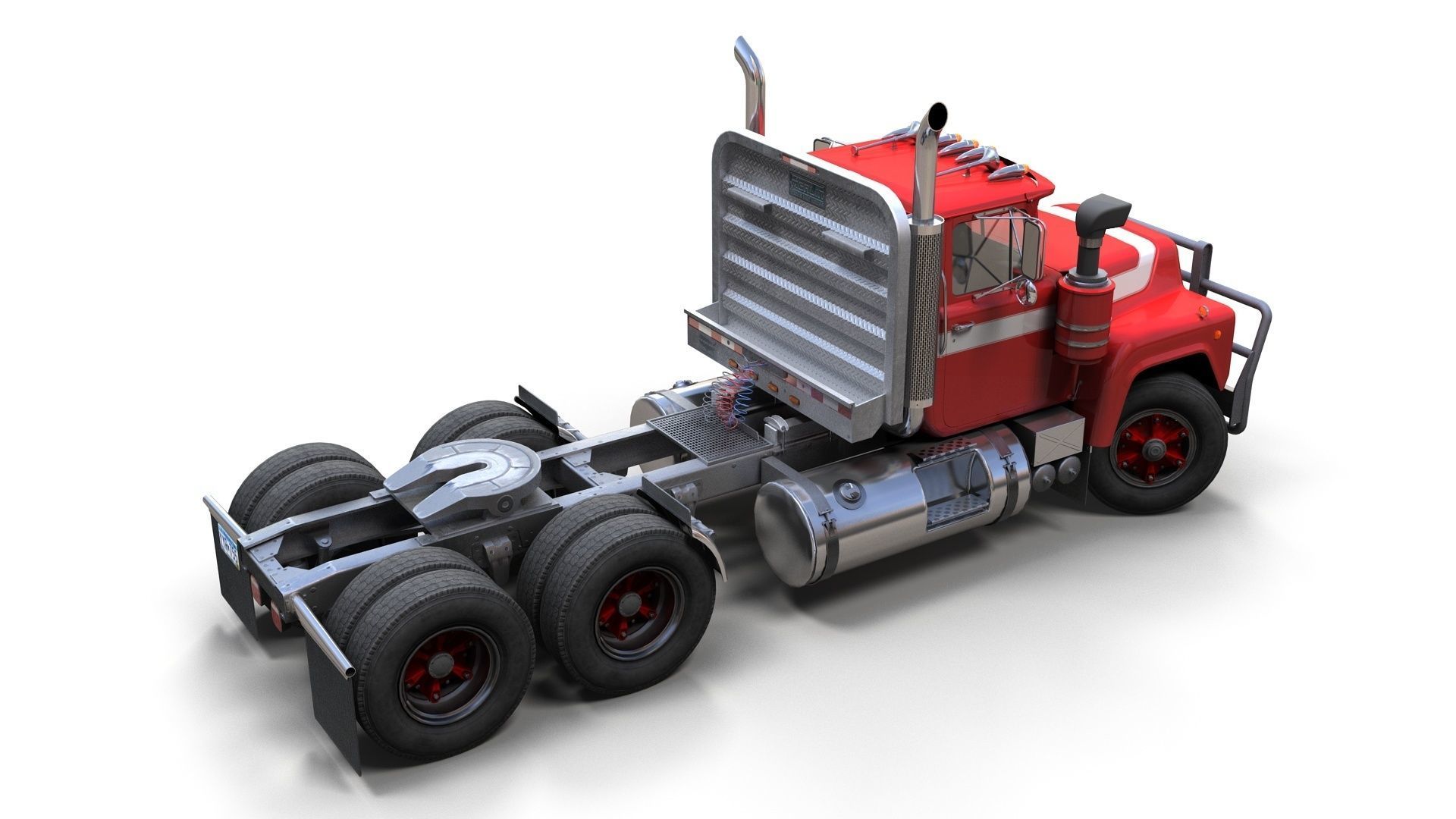Classic semitruck Low-poly 3D model_3