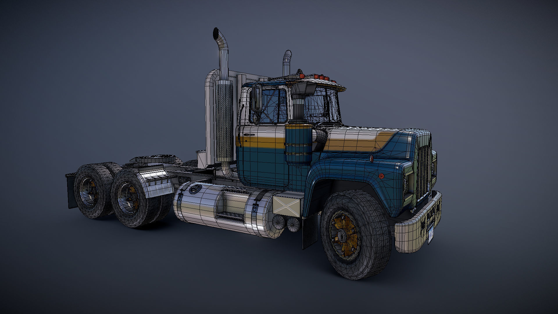 Classic semitruck Low-poly 3D model_29