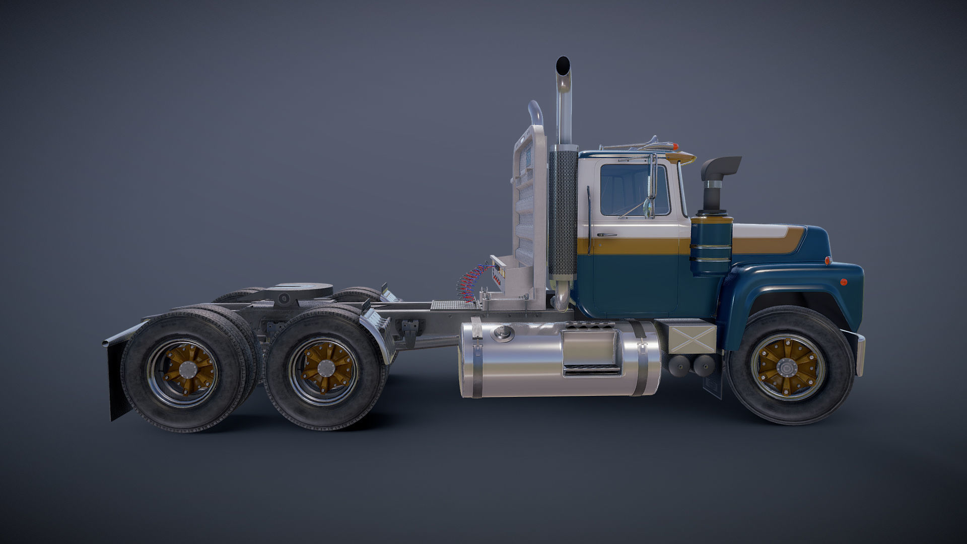 Classic semitruck Low-poly 3D model_27