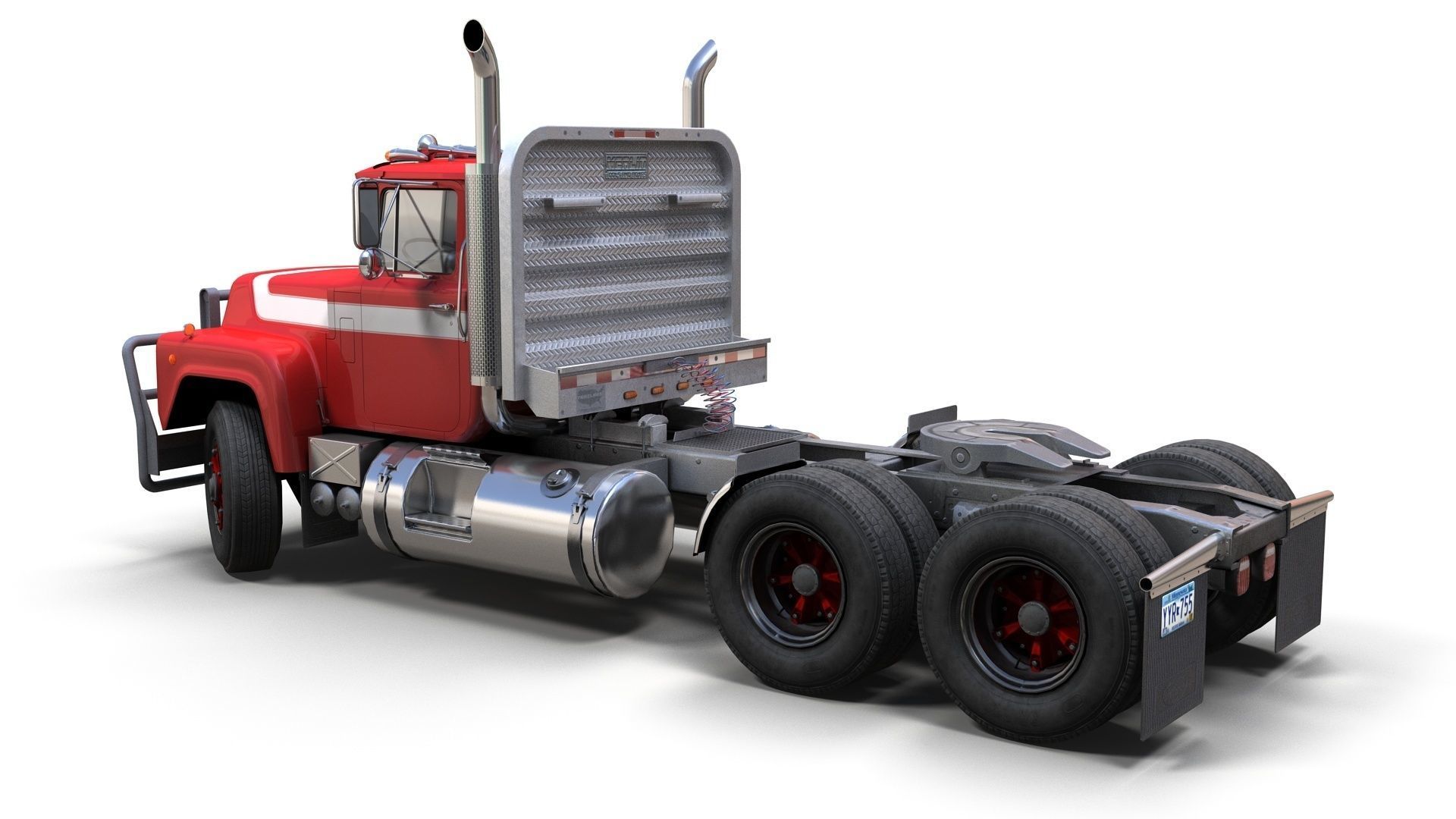 Classic semitruck Low-poly 3D model_5