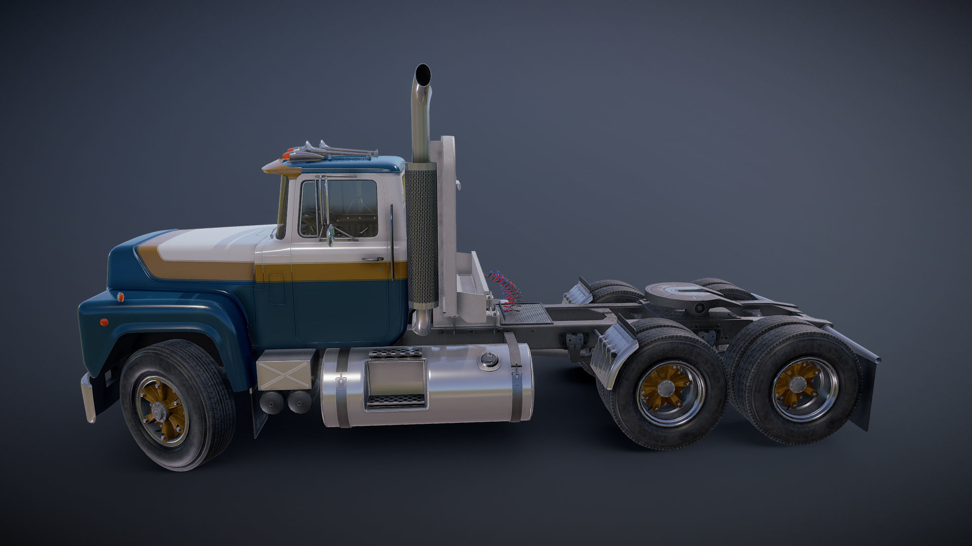 Classic semitruck Low-poly 3D model_21