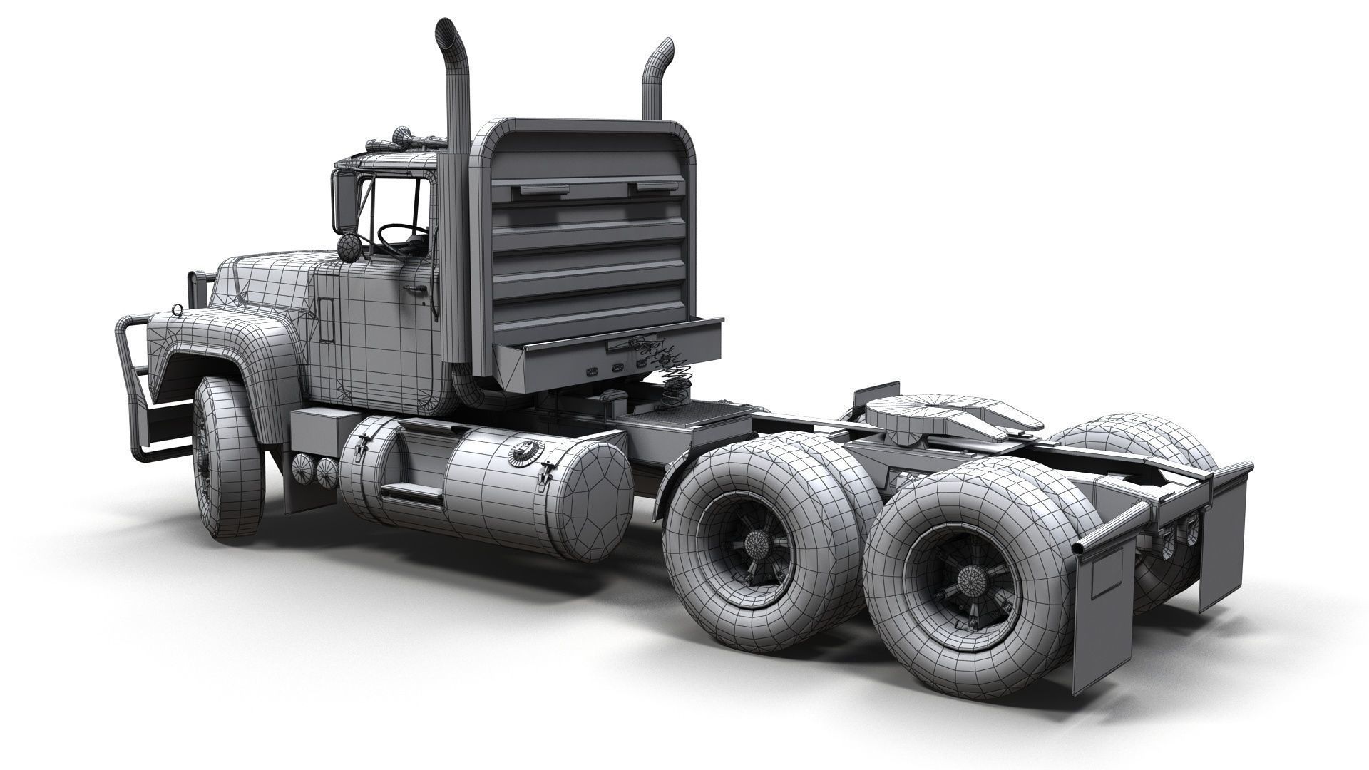 Classic semitruck Low-poly 3D model_13