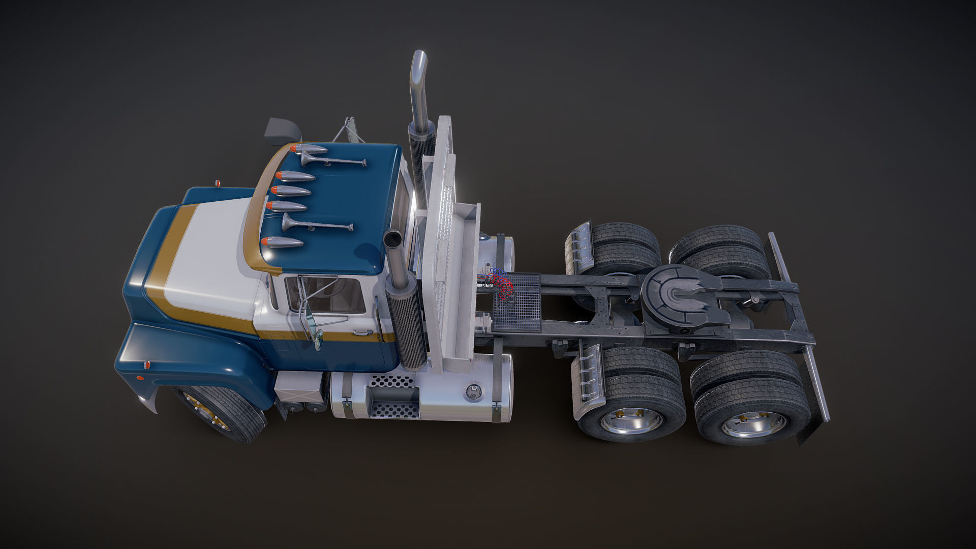 Classic semitruck Low-poly 3D model_20