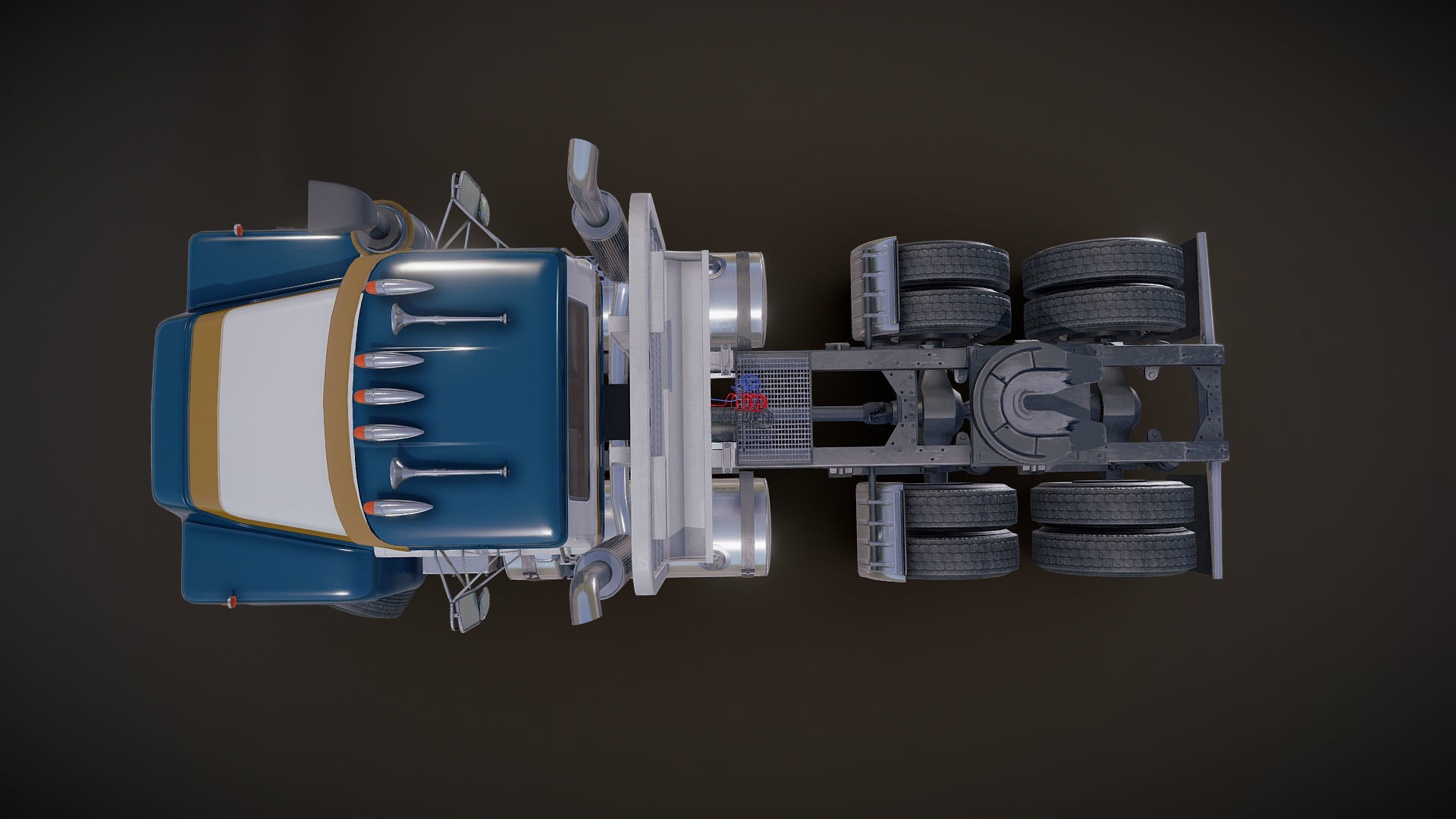 Classic semitruck Low-poly 3D model_24