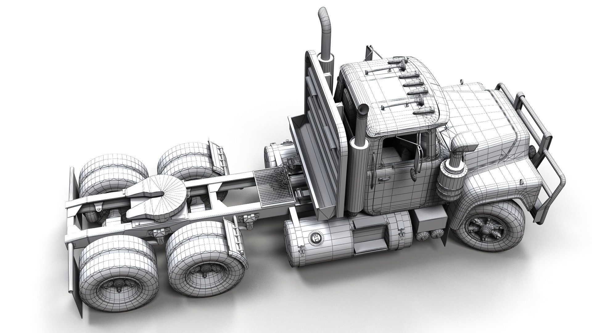 Classic semitruck Low-poly 3D model_12