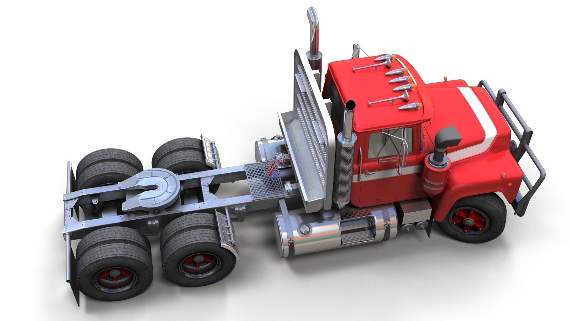 Classic semitruck Low-poly 3D model_4