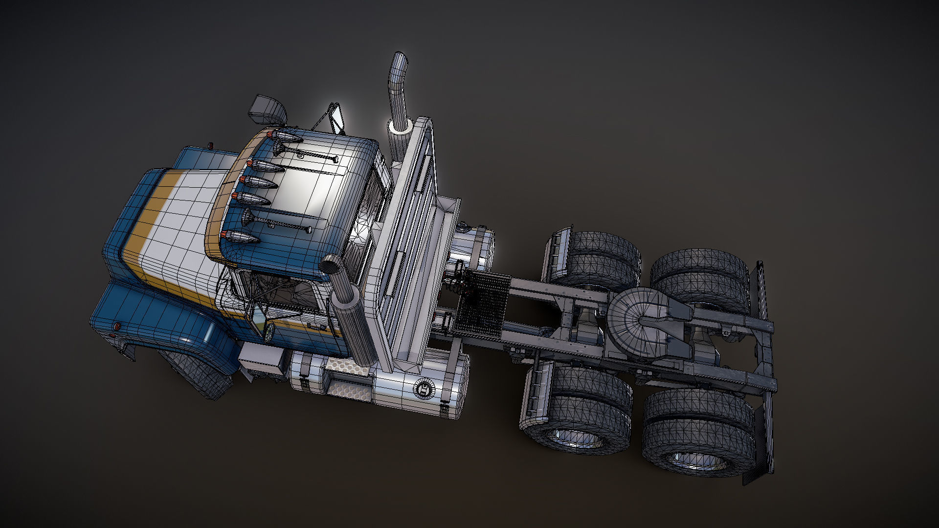 Classic semitruck Low-poly 3D model_30