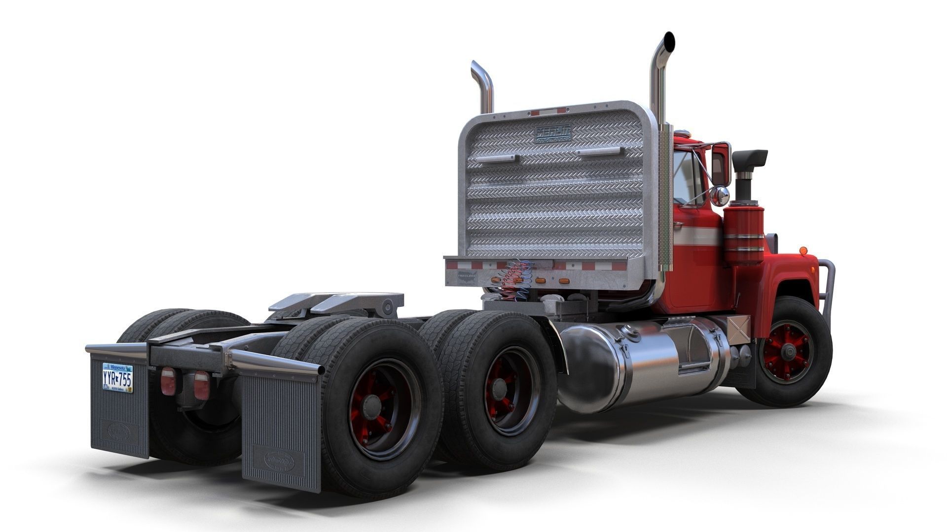 Classic semitruck Low-poly 3D model_7