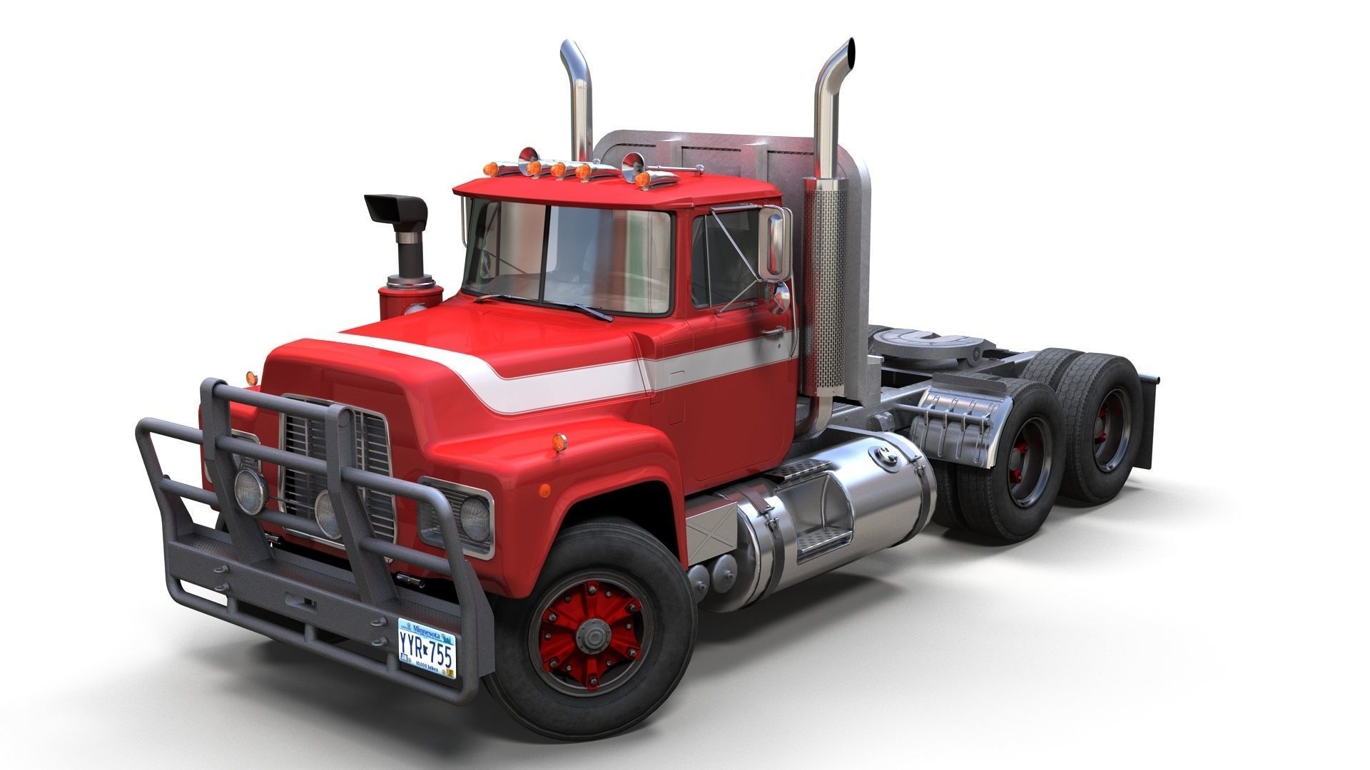 Classic semitruck Low-poly 3D model_2