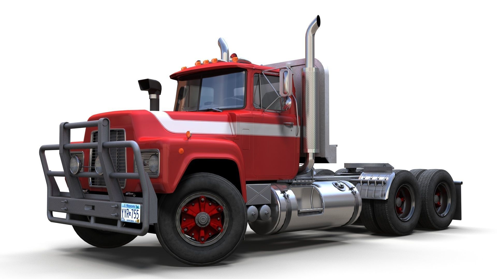 Classic semitruck Low-poly 3D model_9