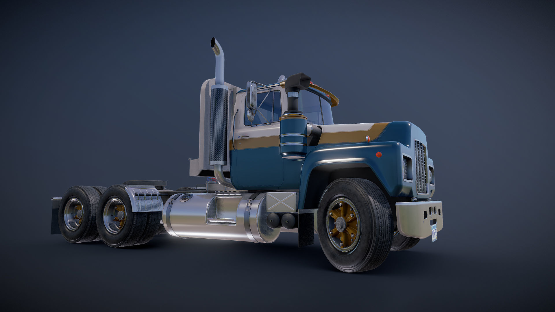 Classic semitruck Low-poly 3D model_22