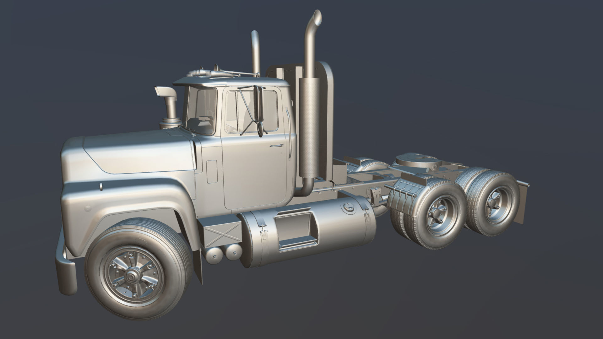 Classic semitruck Low-poly 3D model_33