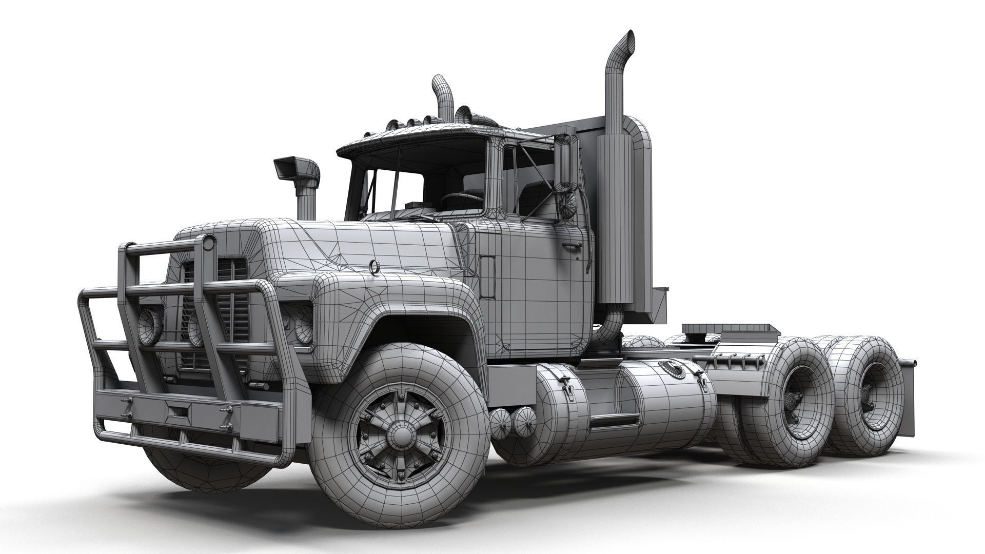 Classic semitruck Low-poly 3D model_17