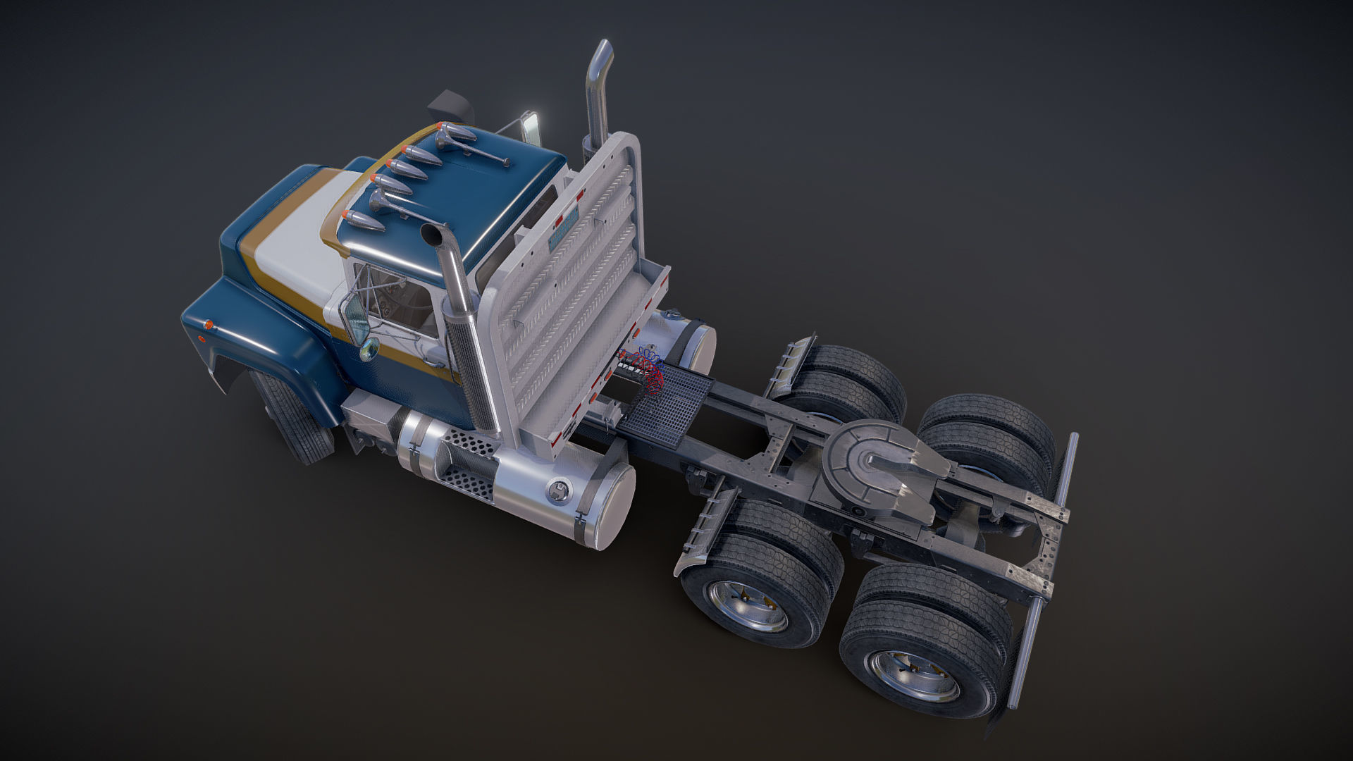Classic semitruck Low-poly 3D model_25
