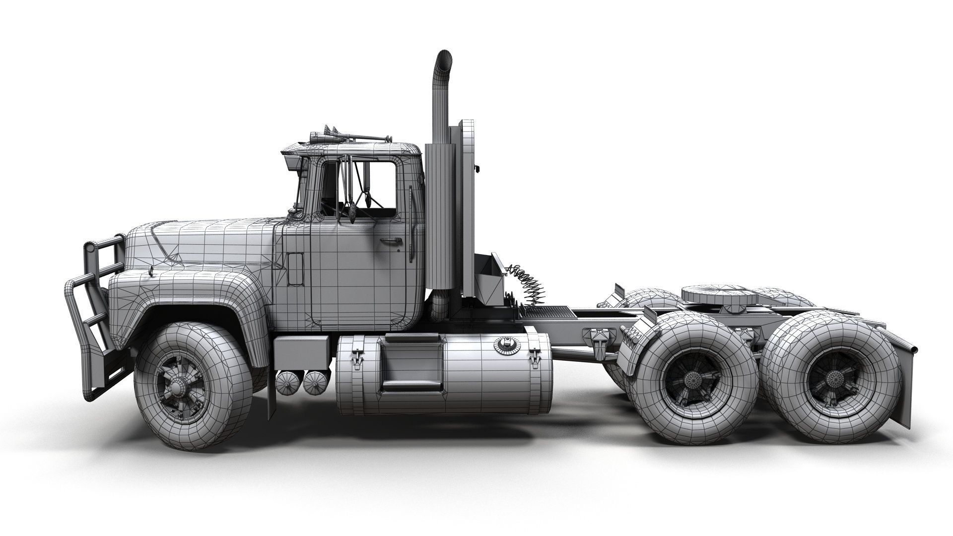 Classic semitruck Low-poly 3D model_14