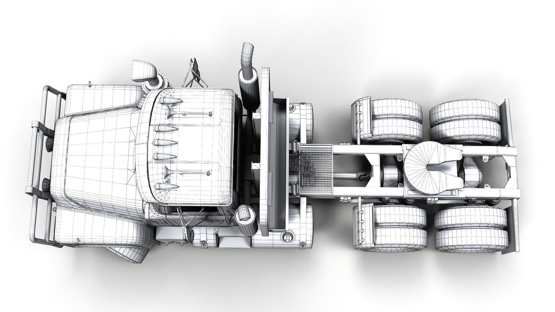 Classic semitruck Low-poly 3D model_16