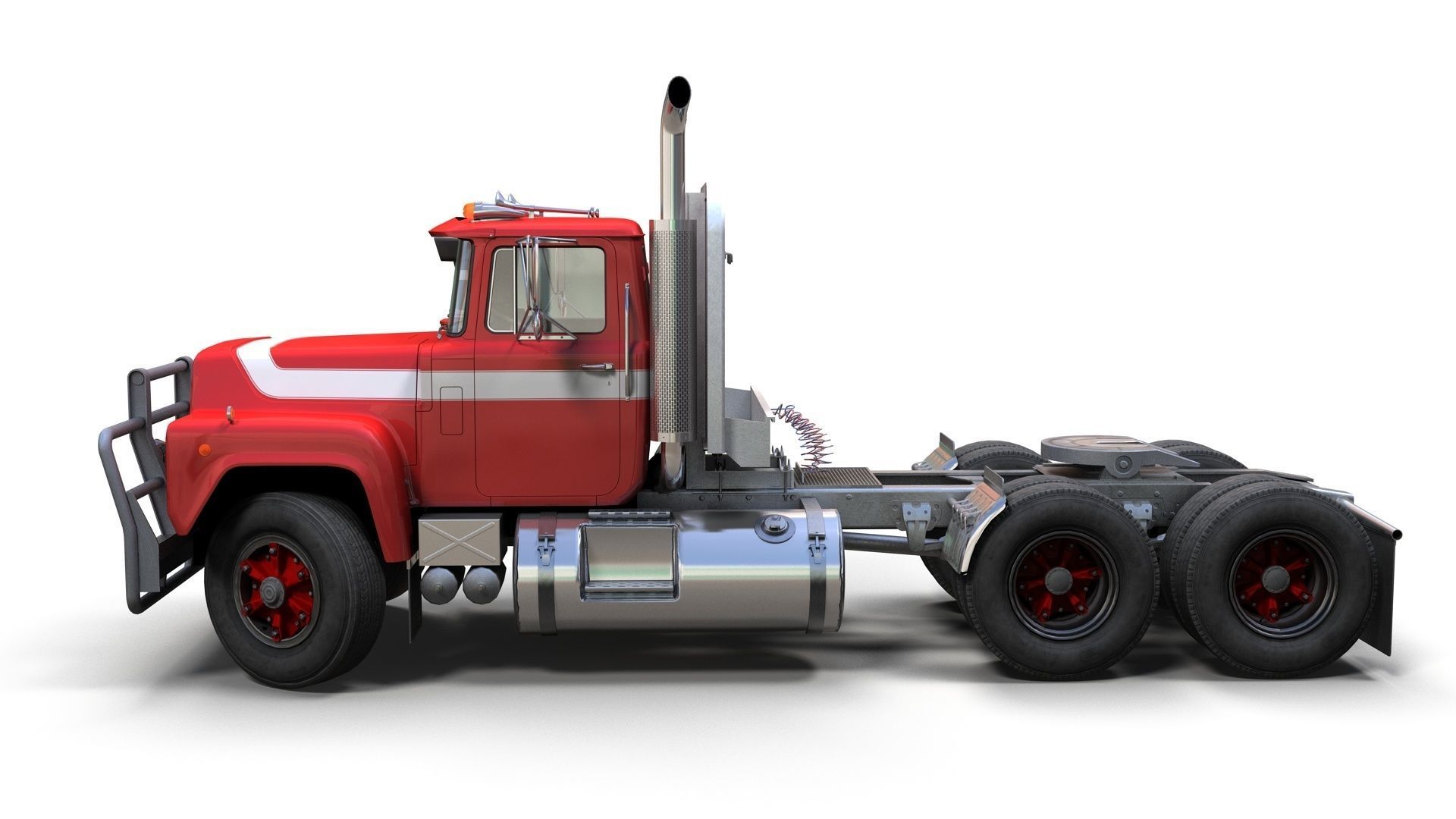 Classic semitruck Low-poly 3D model_6