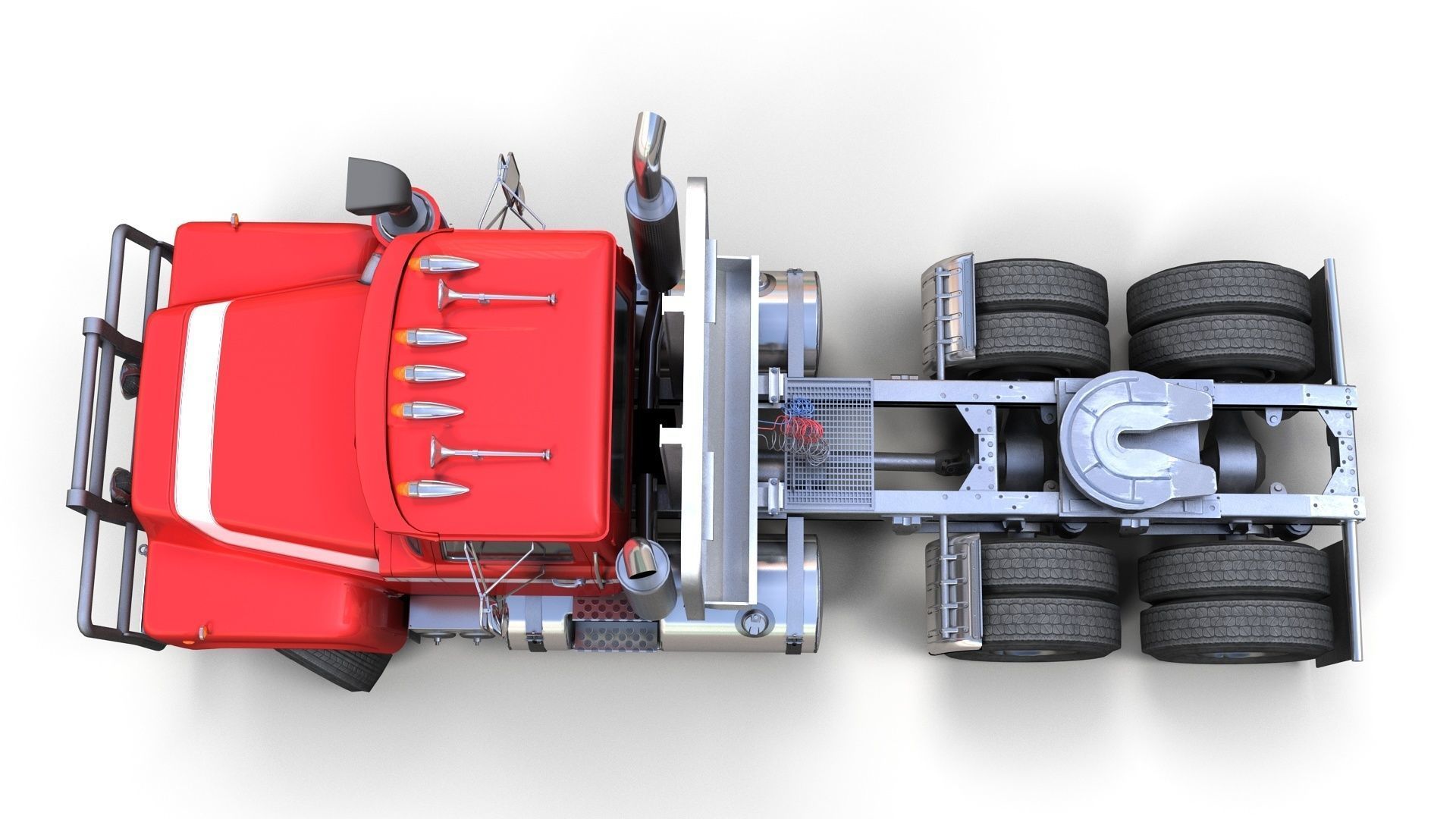 Classic semitruck Low-poly 3D model_8