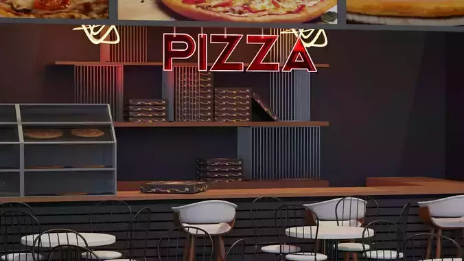 Pizza restaurant with tables and chairs