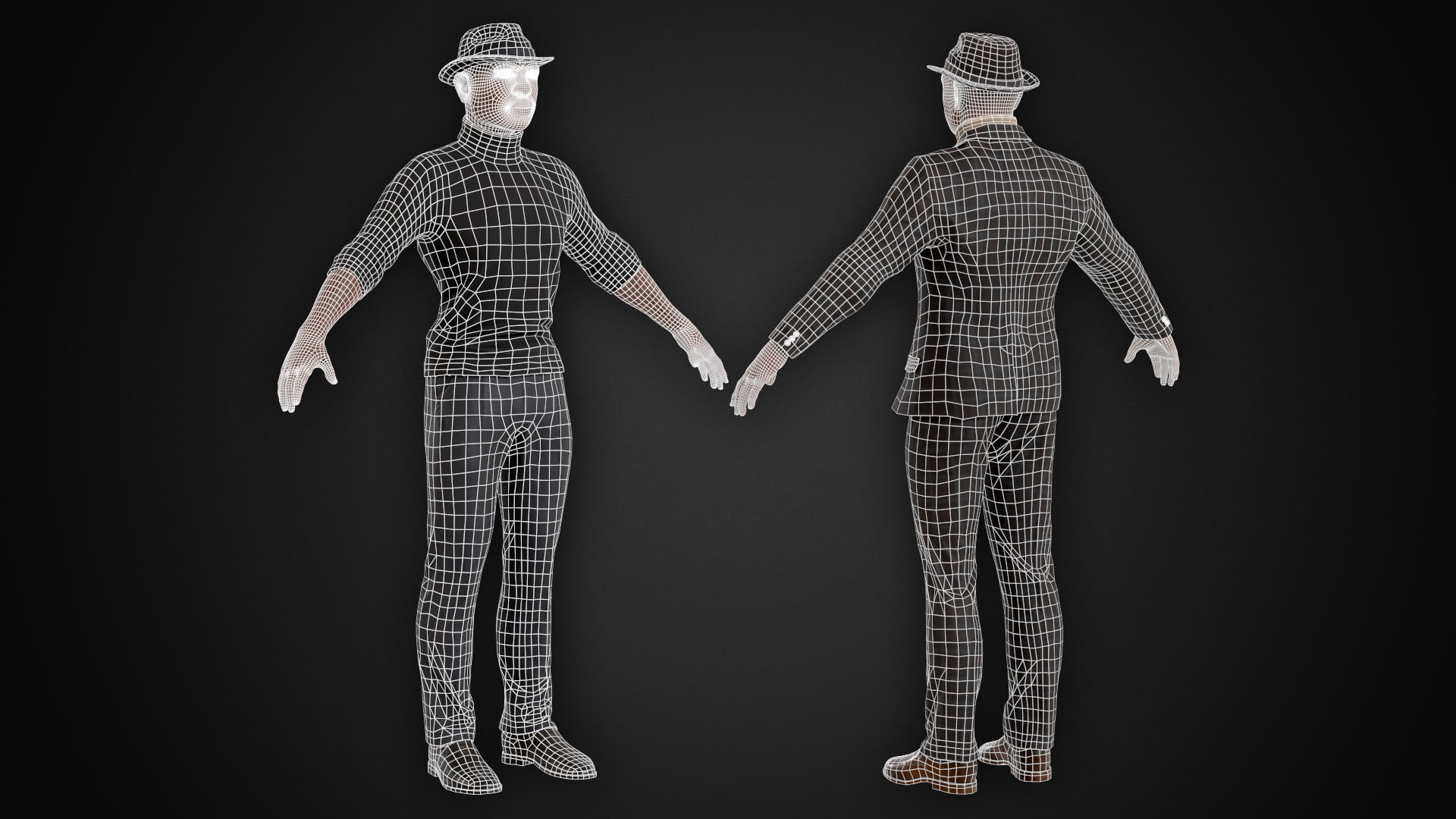Man In Suit and Hat Low-poly 3D model_11