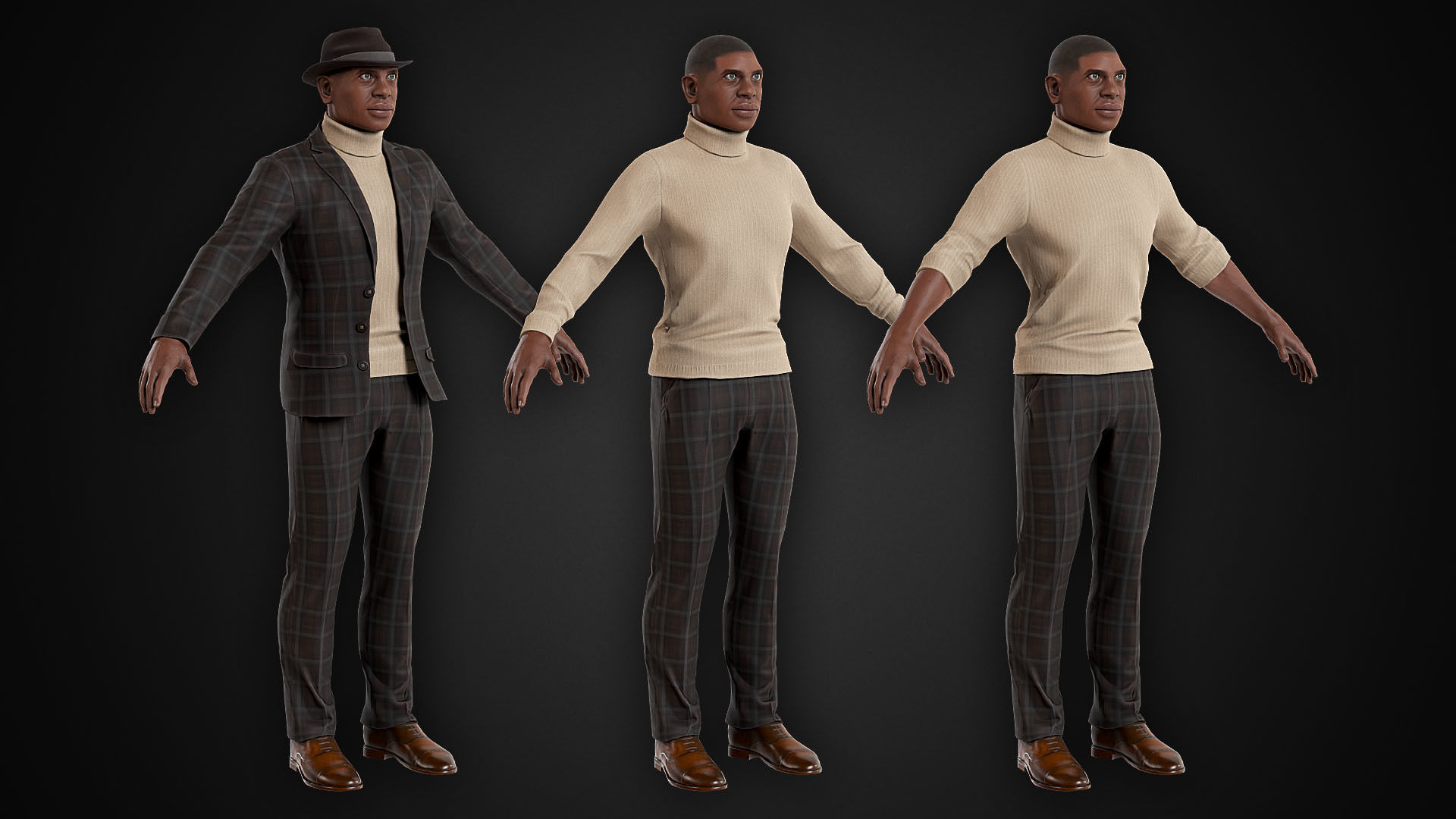 Man In Suit and Hat Low-poly 3D model_8