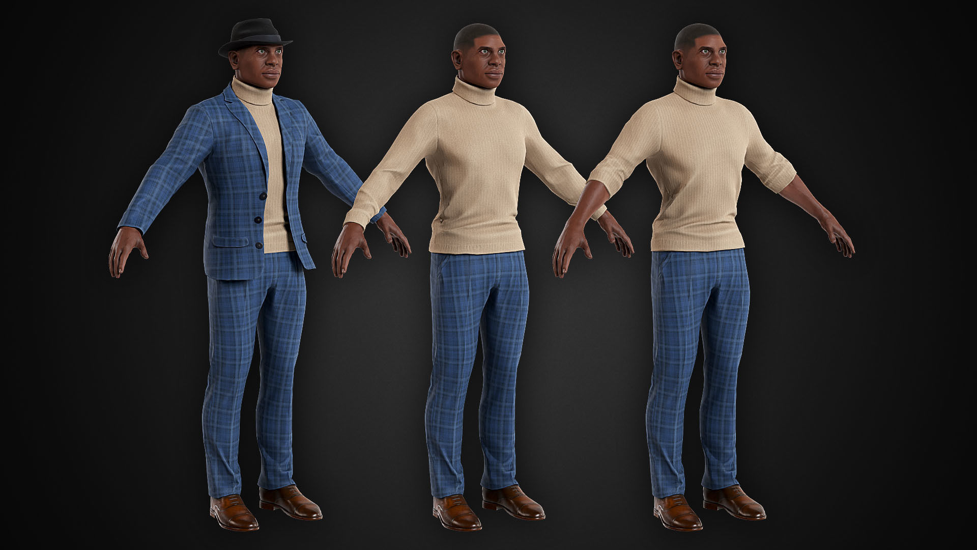 Man In Suit and Hat Low-poly 3D model_7