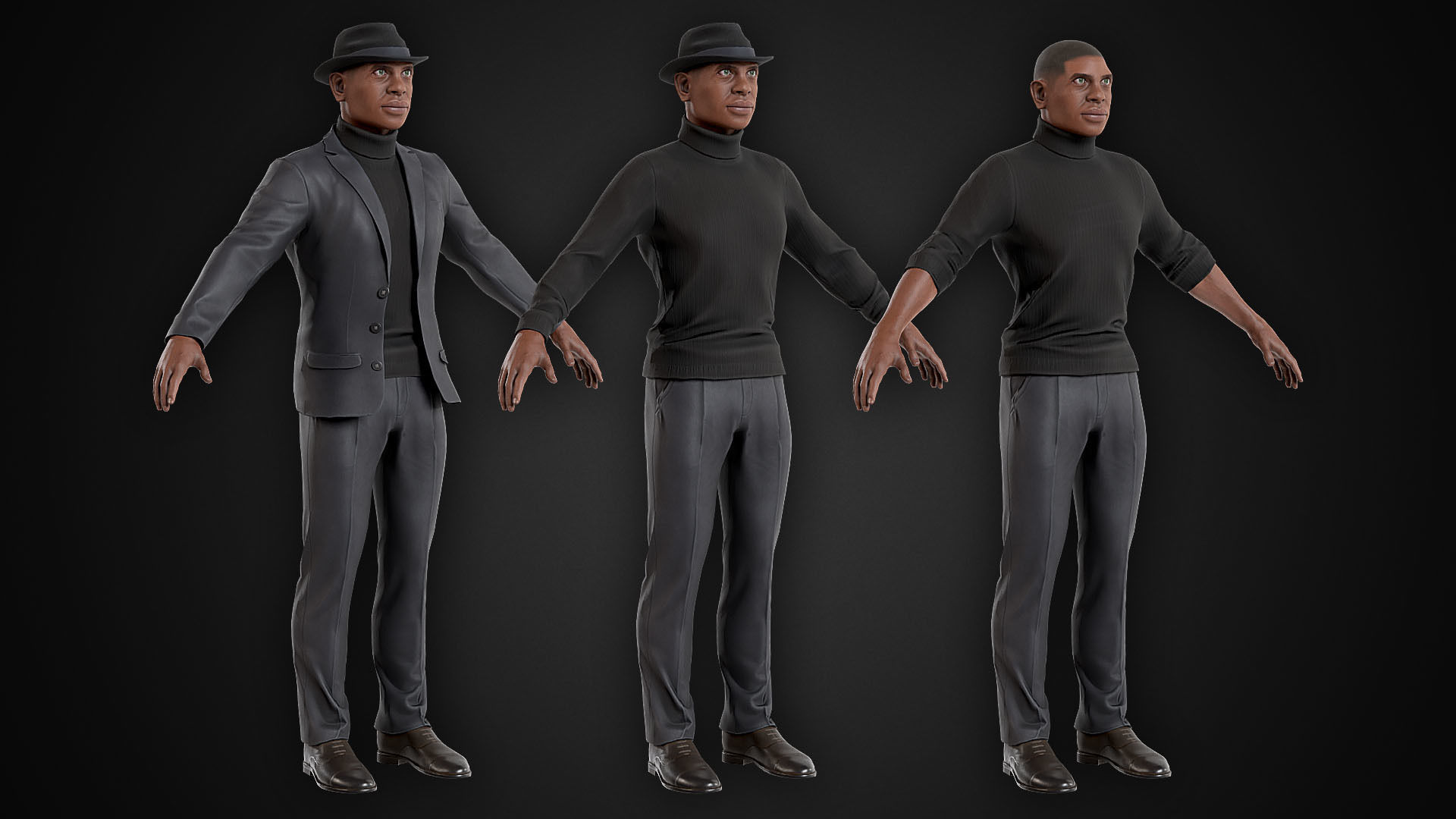 Man In Suit and Hat Low-poly 3D model_5