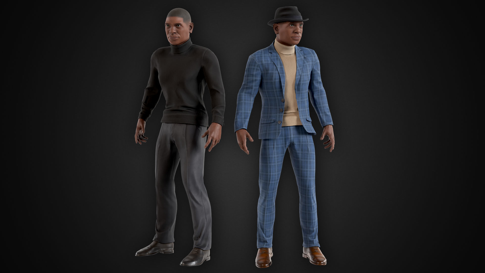 Man In Suit and Hat Low-poly 3D model_3