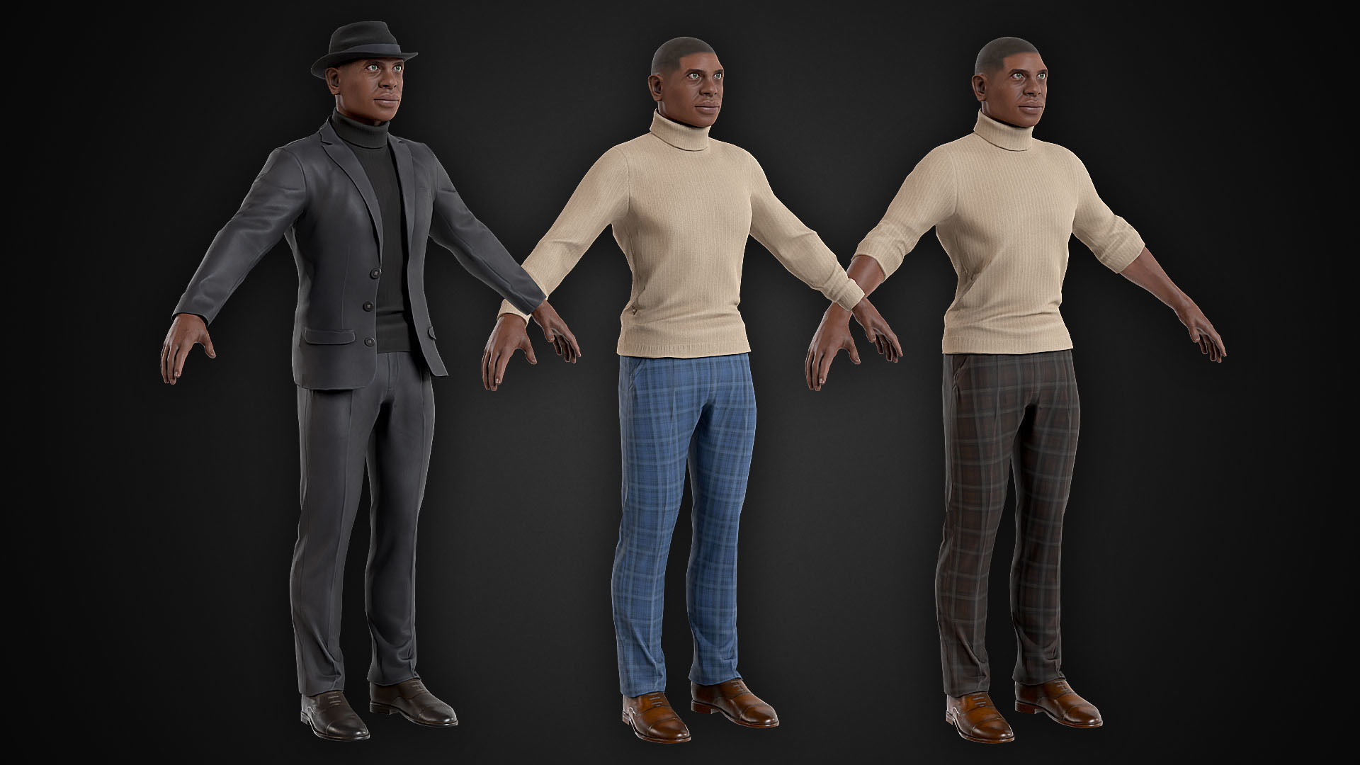 Man In Suit and Hat Low-poly 3D model_4