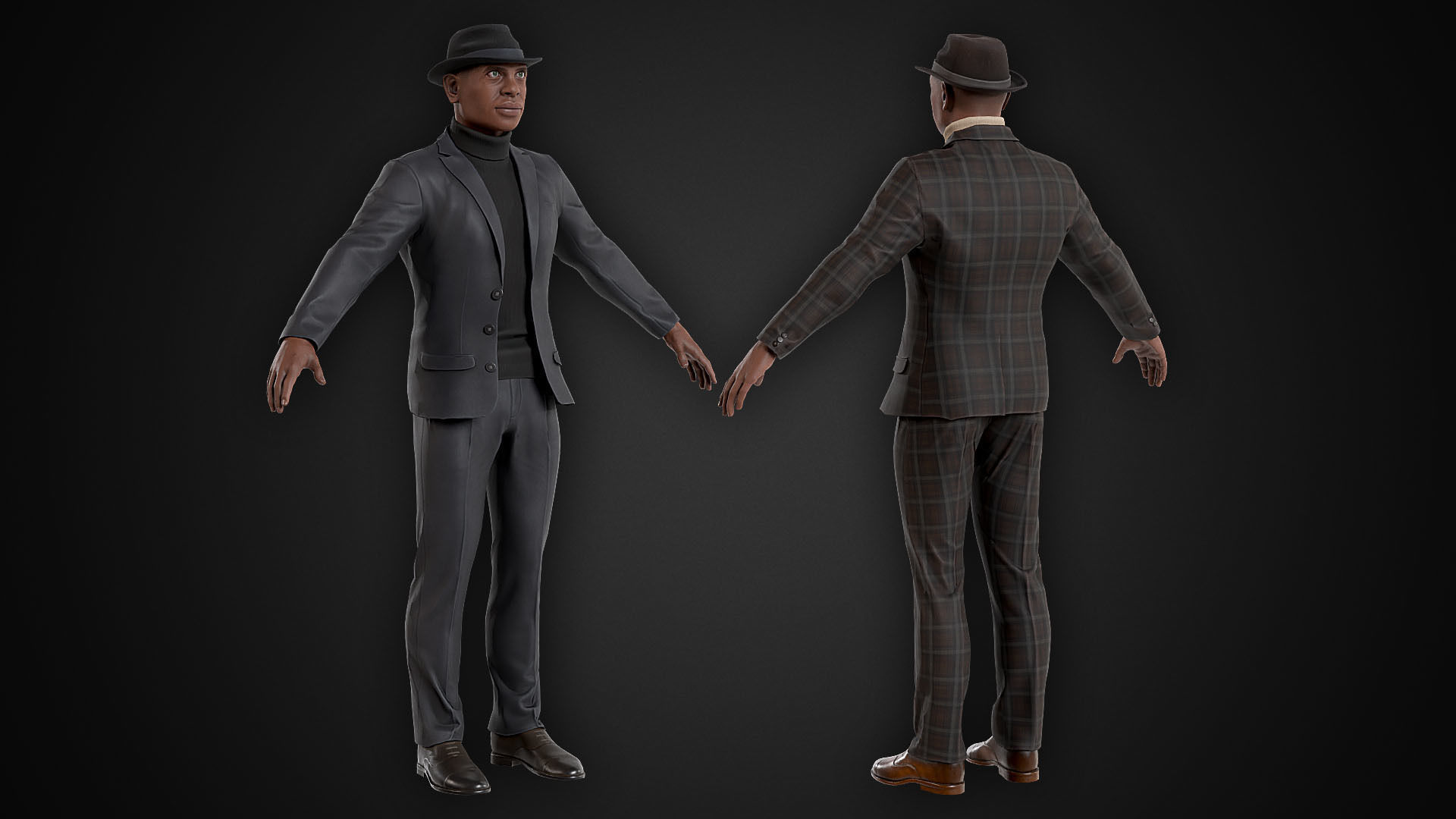 Man In Suit and Hat Low-poly 3D model_10
