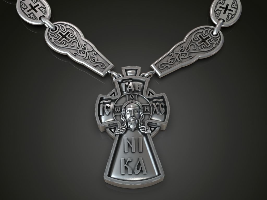 Cross for men jewelry pendant chain necklace 3D print model_7