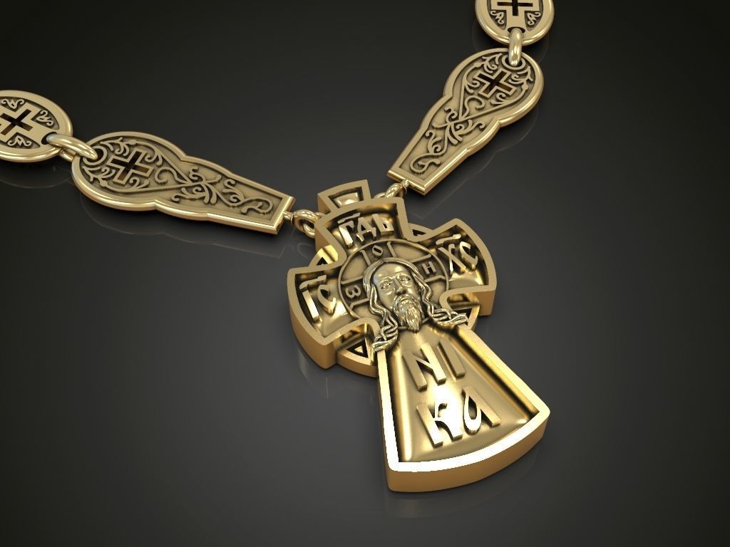 Cross for men jewelry pendant chain necklace 3D print model_9