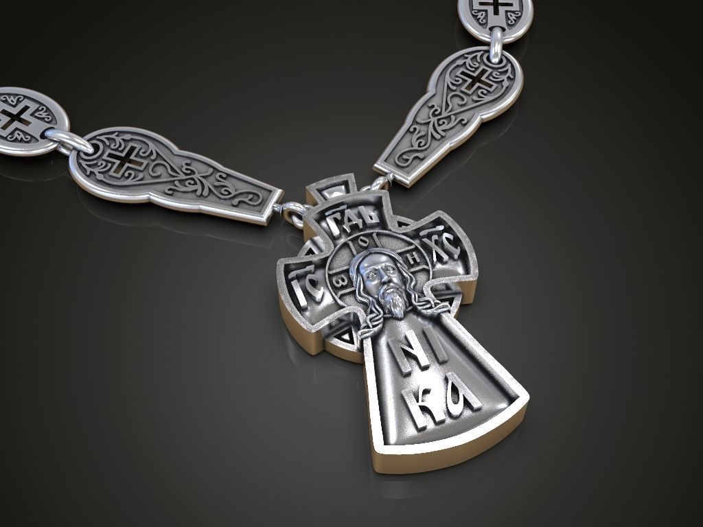 Cross for men jewelry pendant chain necklace 3D print model_6
