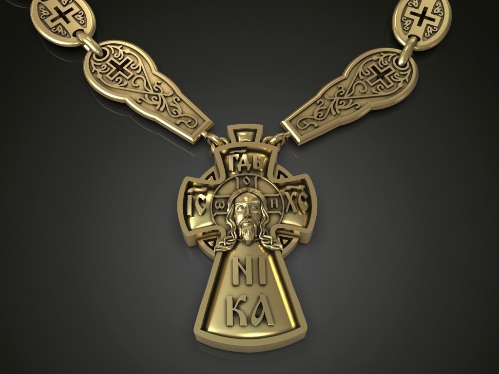 Cross for men jewelry pendant chain necklace 3D print model_5