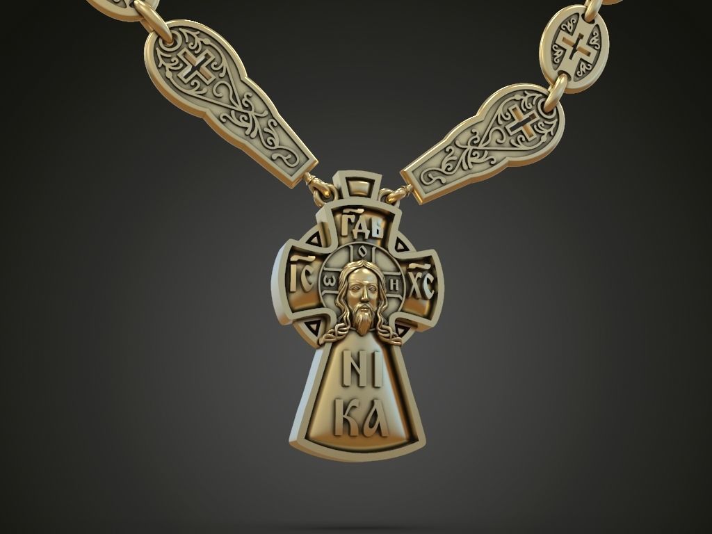 Cross for men jewelry pendant chain necklace 3D print model_3