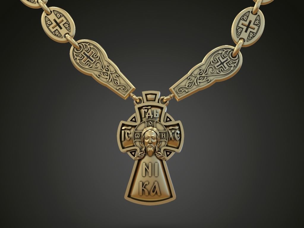 Cross for men jewelry pendant chain necklace 3D print model_1