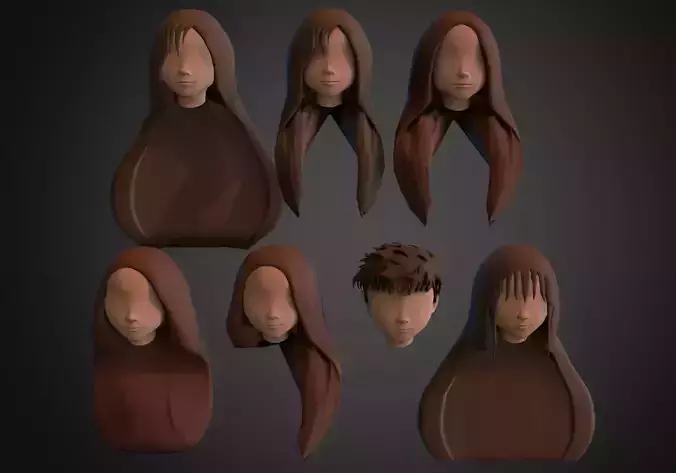 7x hair styles pack low poly