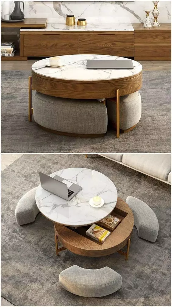 Furniture coffee table with two ottomans and laptop Free 3D model