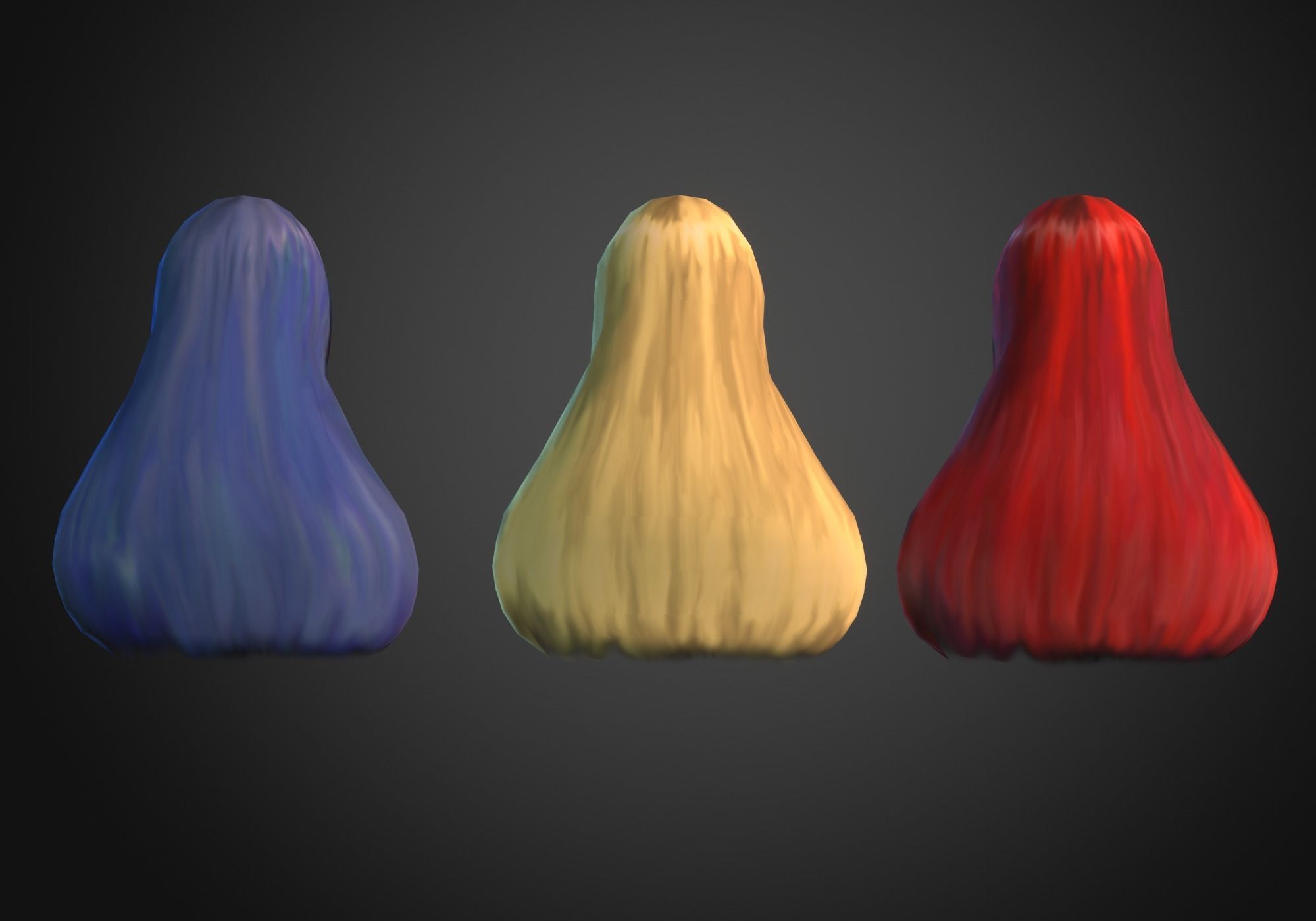 long anime hair in 3x styles low poly Low-poly 3D model_4