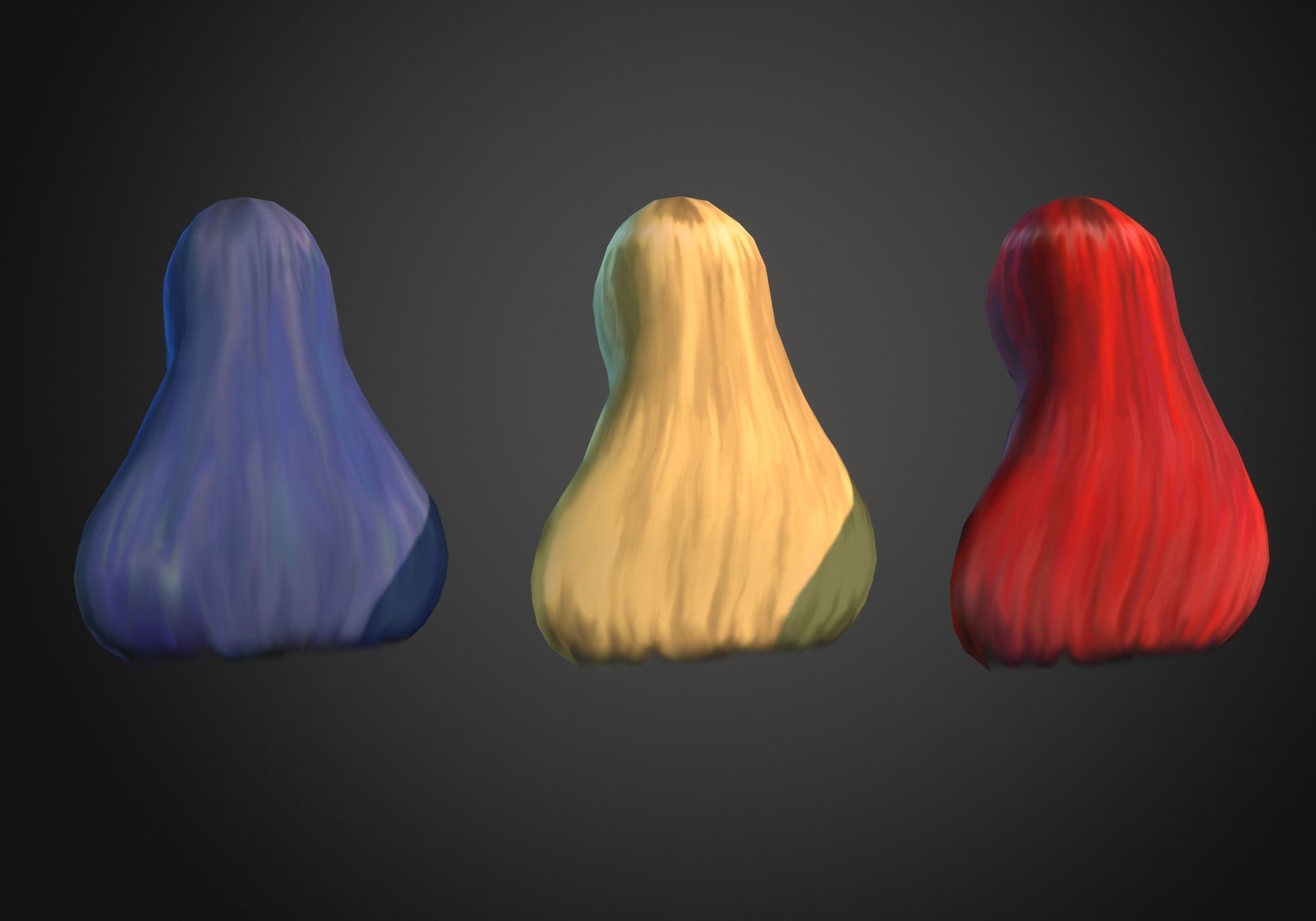 long anime hair in 3x styles low poly Low-poly 3D model_5