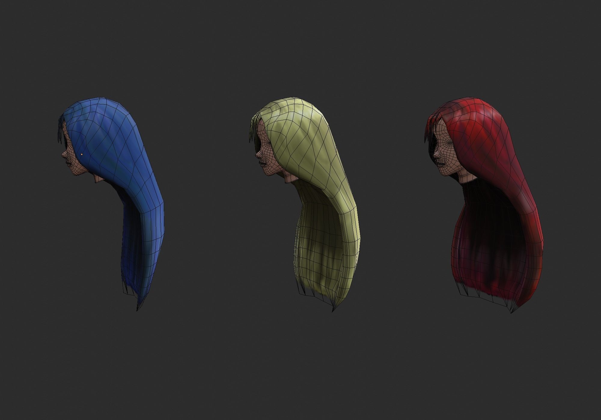 long anime hair in 3x styles low poly Low-poly 3D model_14