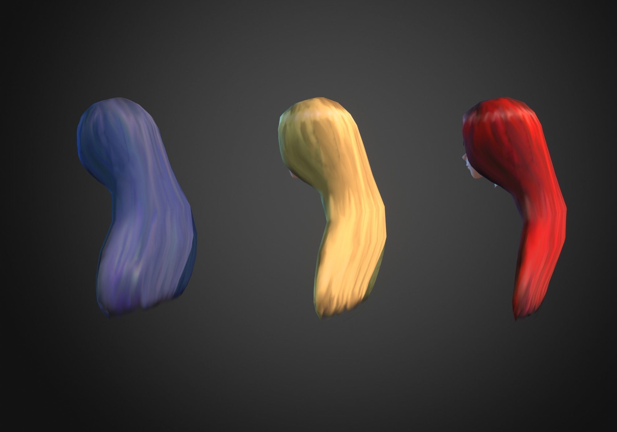 long anime hair in 3x styles low poly Low-poly 3D model_6