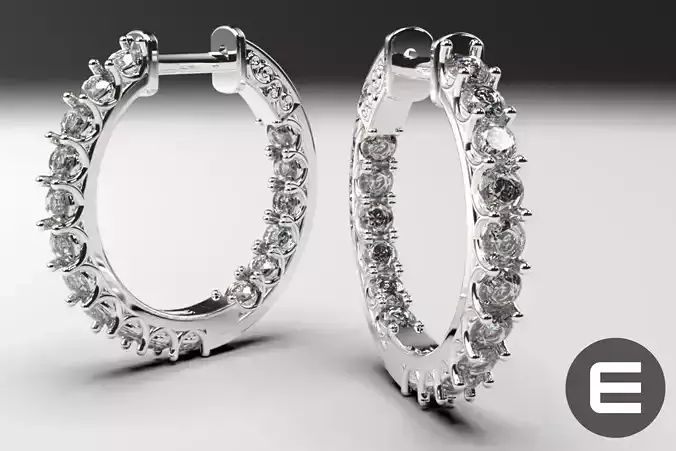 hoop eternity earrings 18mm dia 2mm stones 3d model round rings