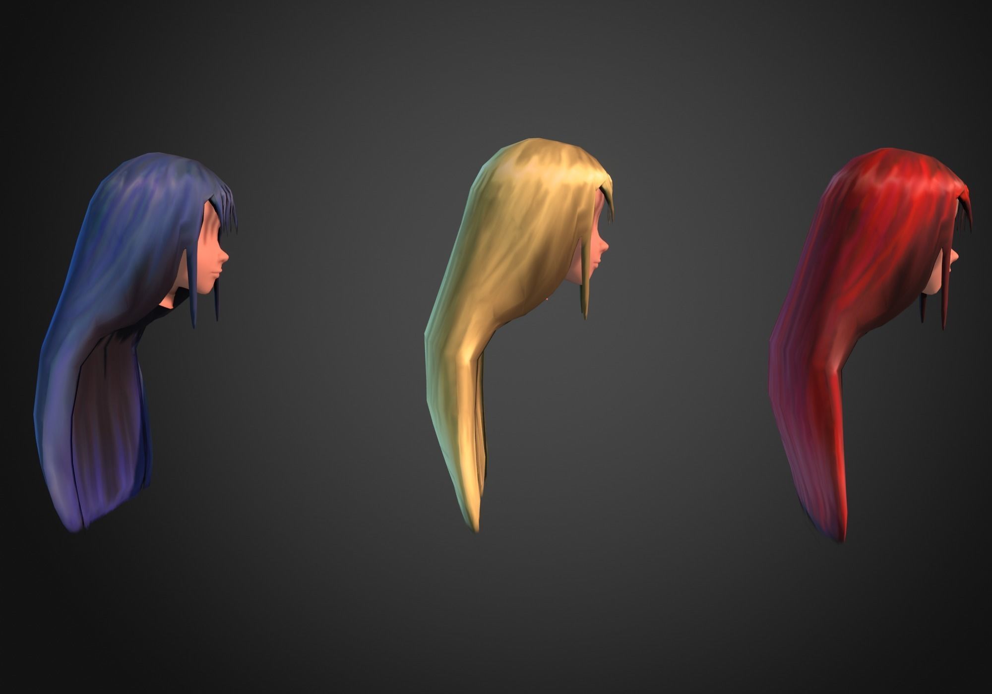 long anime hair in 3x styles Low-poly 3D model_2
