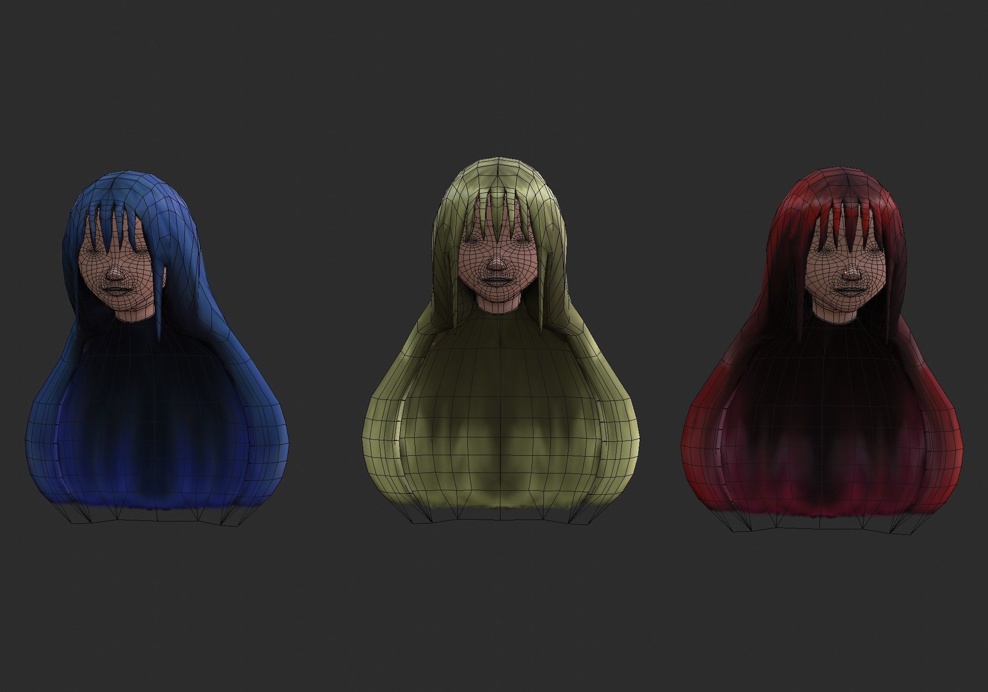 long anime hair in 3x styles Low-poly 3D model_11