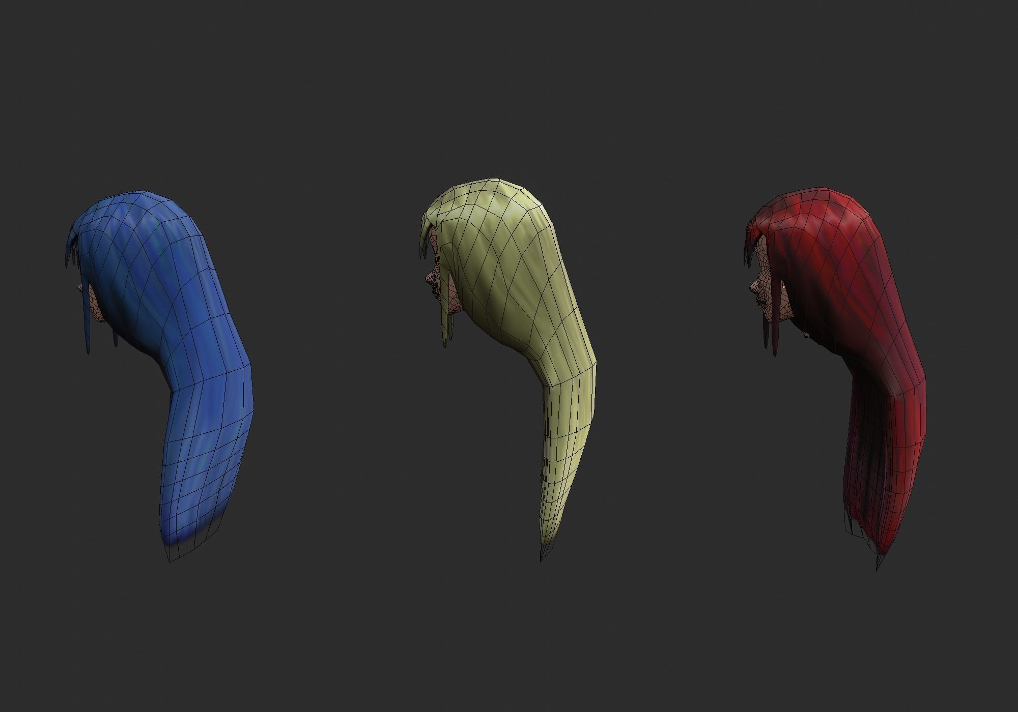 long anime hair in 3x styles Low-poly 3D model_16