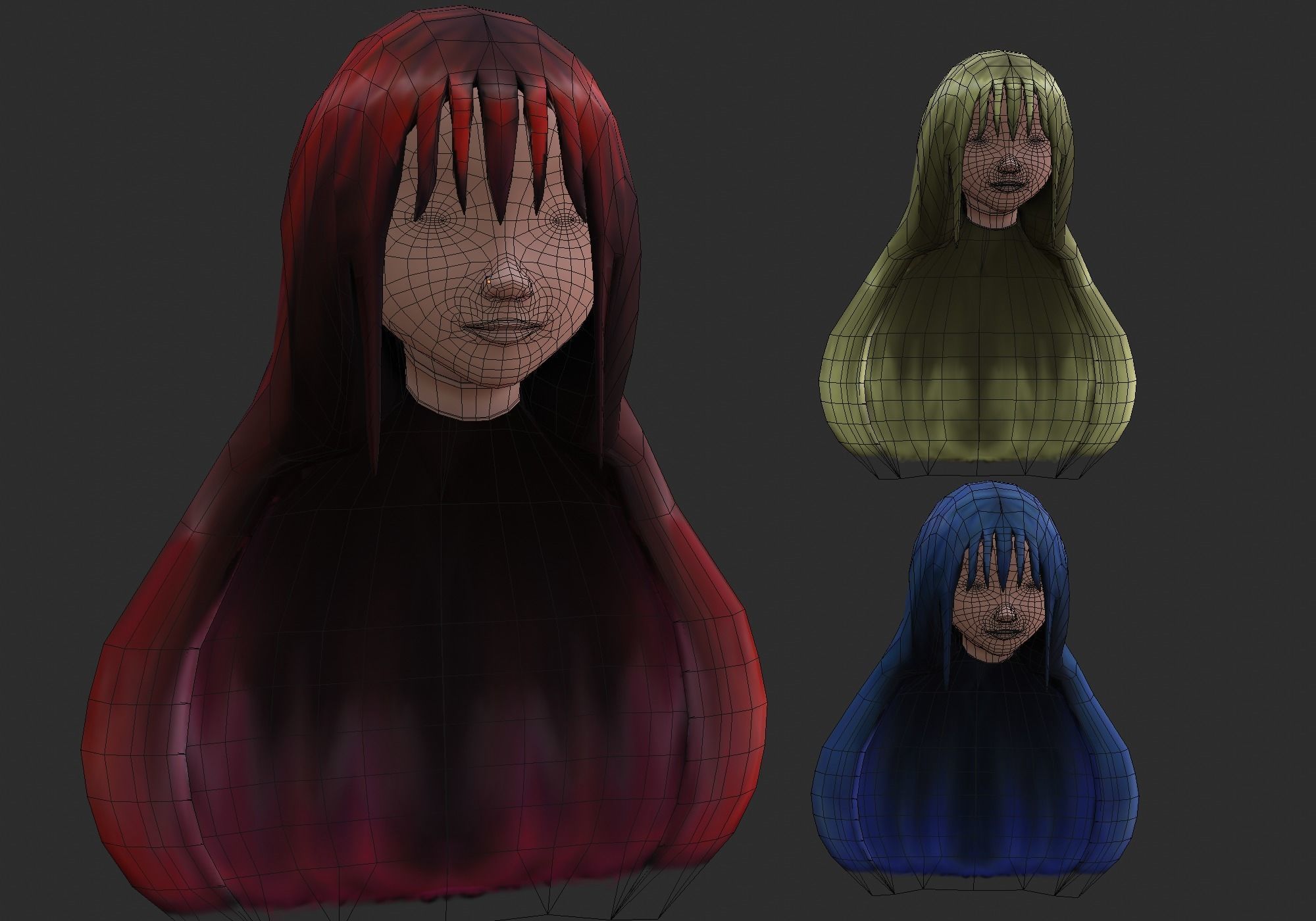 long anime hair in 3x styles Low-poly 3D model_10