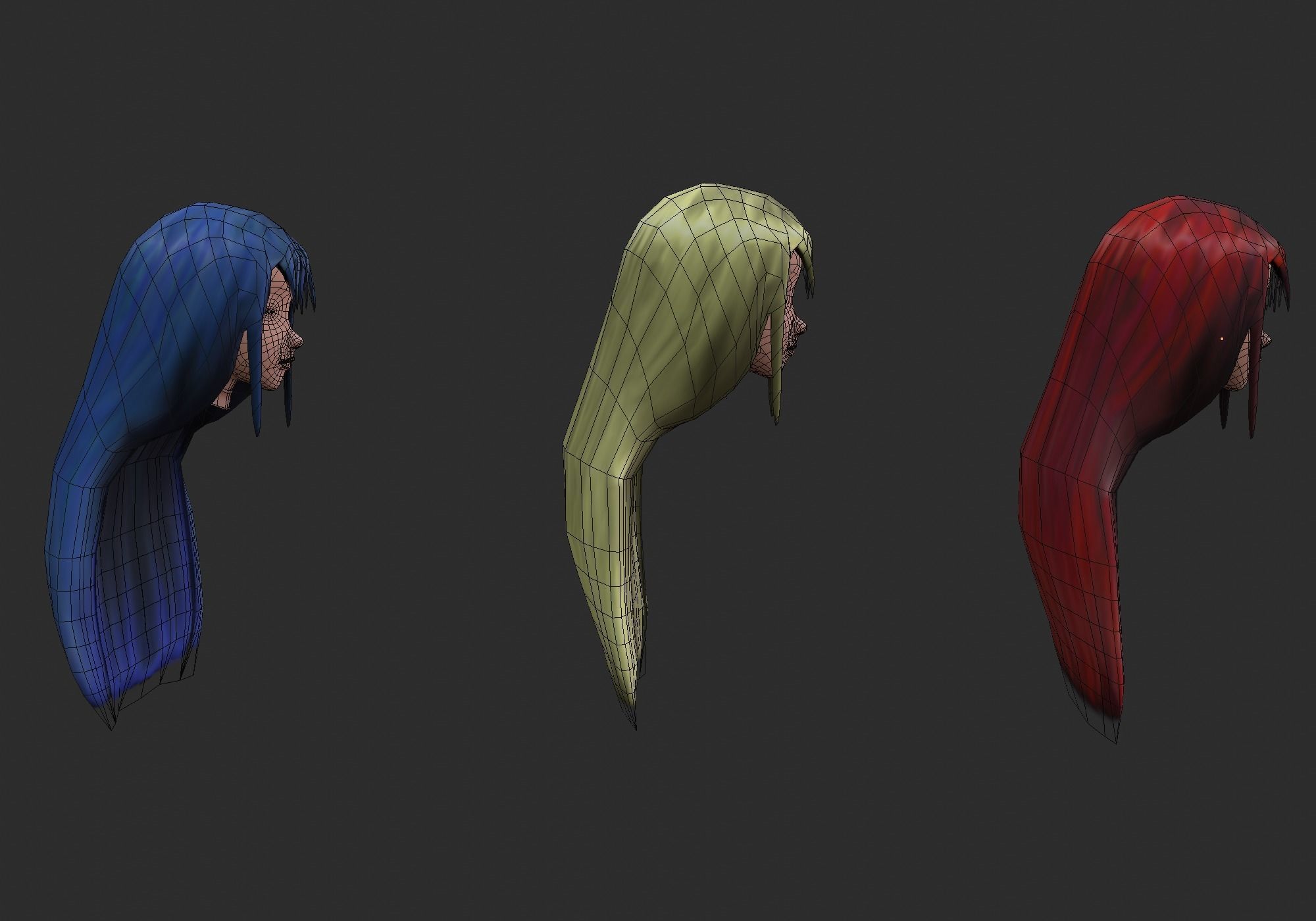 long anime hair in 3x styles Low-poly 3D model_12