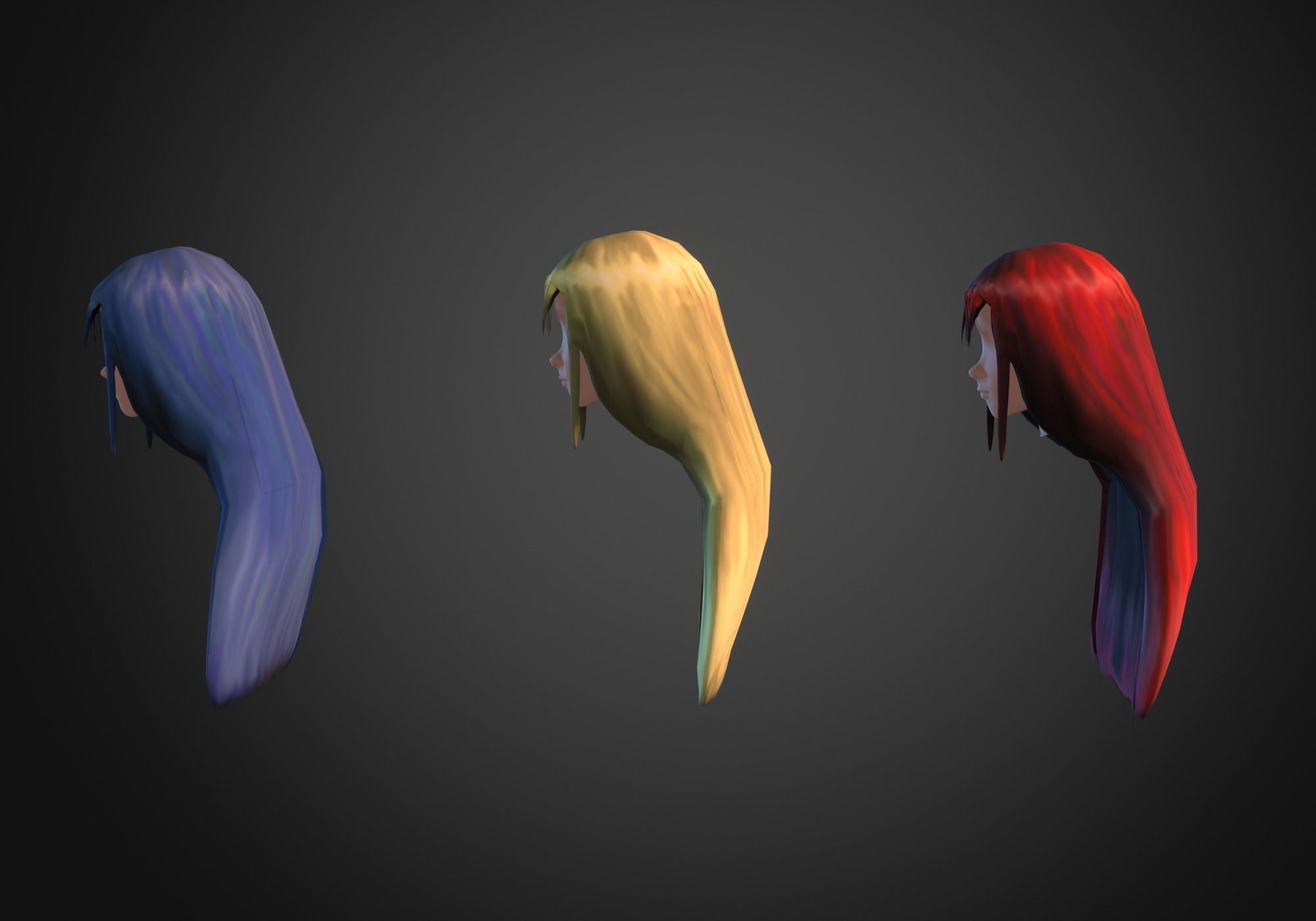 long anime hair in 3x styles Low-poly 3D model_6